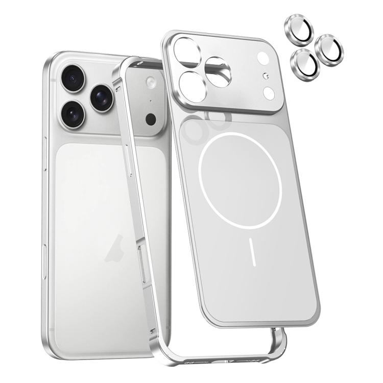 For iPhone 17 Pro Max Change to 17 Series X1 Metal Frame + Lens Magnetic Phone Case(Silver)