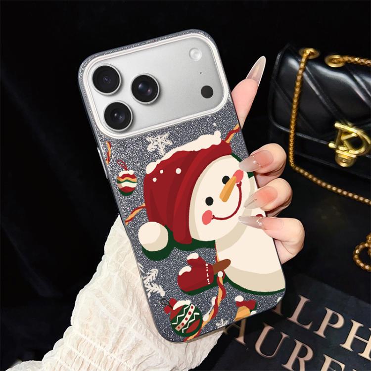 For iPhone 17 Pro Max Christmas Pattern IMD Glitter PC Hybrid TPU Phone Case(Black)