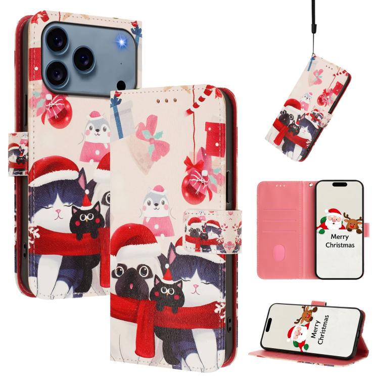For iPhone 17 Pro Max Christmas Series Buckle Leather Phone Case with Hand Strap(Christmas Animals)