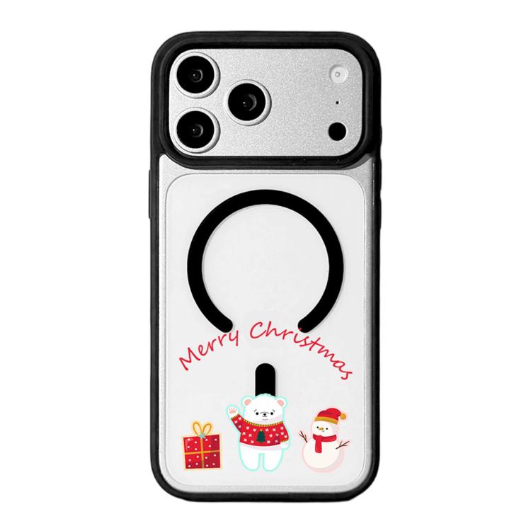 For iPhone 17 Pro Max Christmas Series Strong Magnetic Painted Black Edge Phone Case(Cute Polar Bear and Snowman)