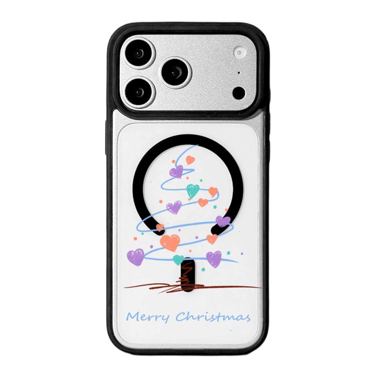 For iPhone 17 Pro Max Christmas Series Strong Magnetic Painted Black Edge Phone Case(Heart-shaped Christmas Tree)