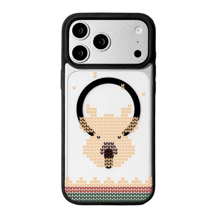 For iPhone 17 Pro Max Christmas Series Strong Magnetic Painted Black Edge Phone Case(Knitted Deer)