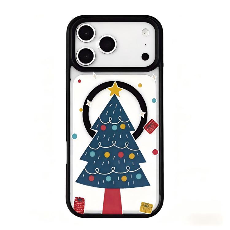For iPhone 17 Pro Max Christmas Series Strong Magnetic Painted Black Edge Phone Case(Minimalist Christmas Tree)