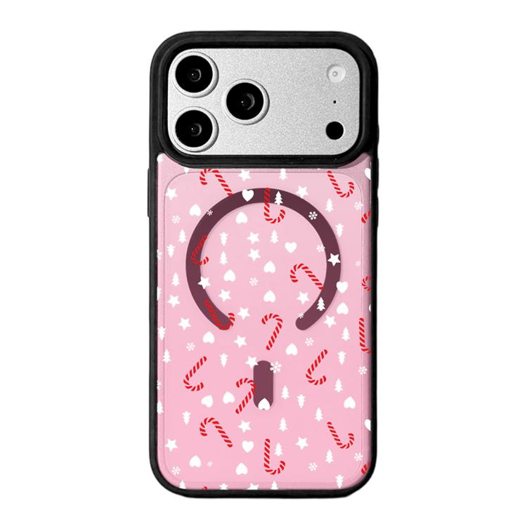 For iPhone 17 Pro Max Christmas Series Strong Magnetic Painted Black Edge Phone Case(Semi-transparent Sweet Pink)
