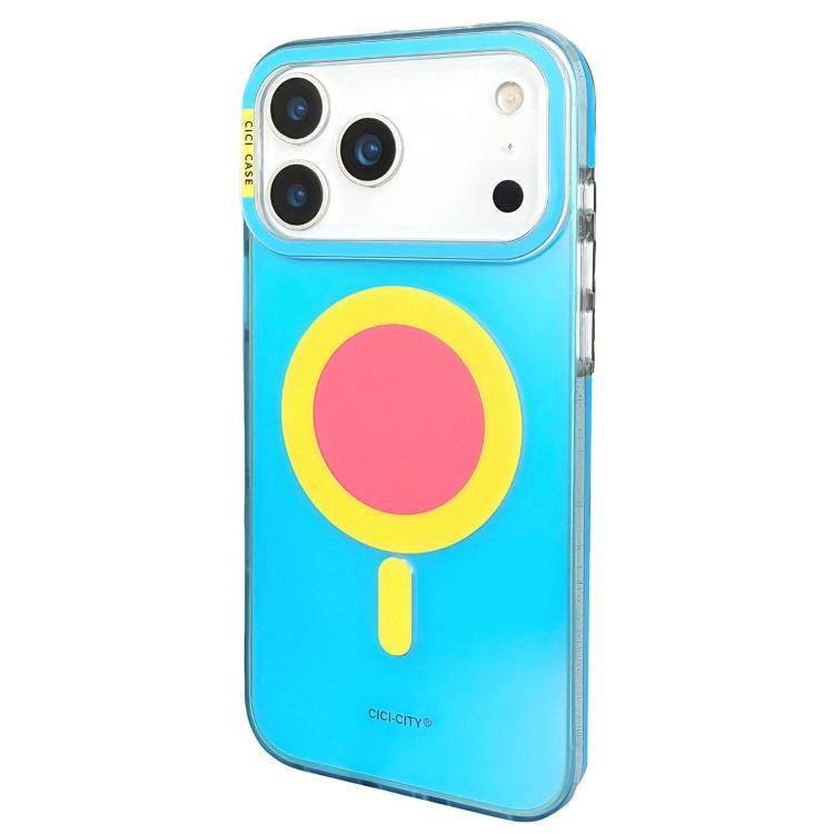 For iPhone 17 Pro Max CICI-CITY CH-56 Macaron Aurora Magnetic Metal Button Skin-Feel Phone Case(Blue)
