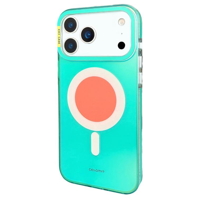 For iPhone 17 Pro Max CICI-CITY CH-56 Macaron Aurora Magnetic Metal Button Skin-Feel Phone Case(Green)