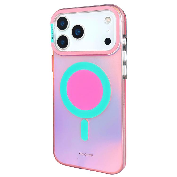 For iPhone 17 Pro Max CICI-CITY CH-56 Macaron Aurora Magnetic Metal Button Skin-Feel Phone Case(Pink)