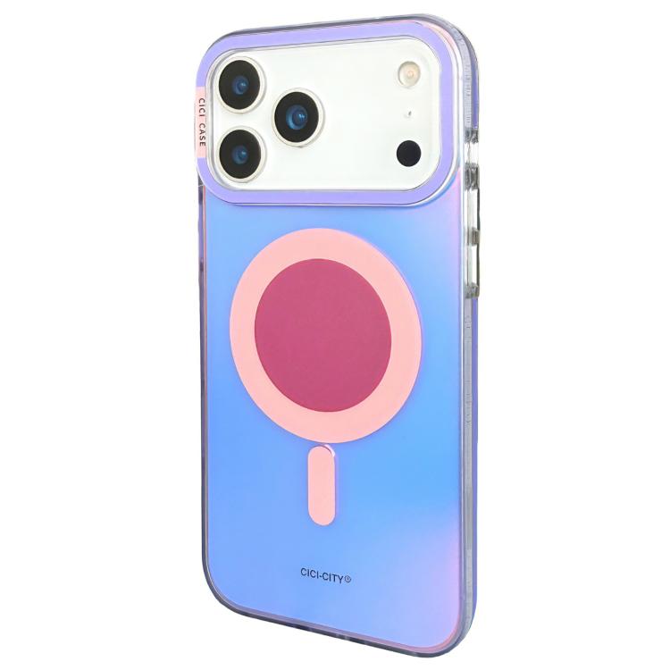 For iPhone 17 Pro Max CICI-CITY CH-56 Macaron Aurora Magnetic Metal Button Skin-Feel Phone Case(Purple)