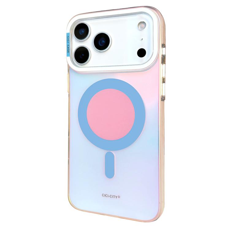 For iPhone 17 Pro Max CICI-CITY CH-56 Macaron Aurora Magnetic Metal Button Skin-Feel Phone Case(White)
