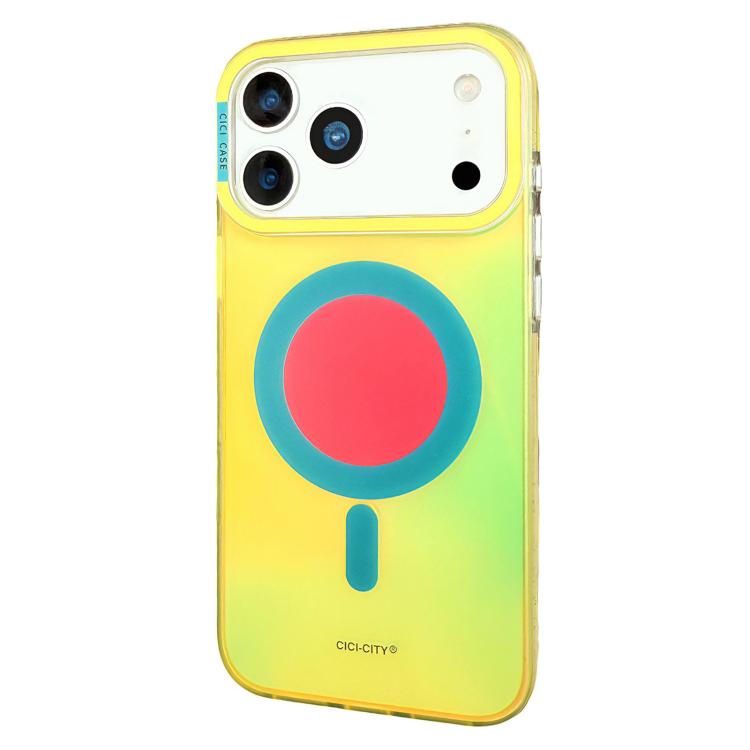 For iPhone 17 Pro Max CICI-CITY CH-56 Macaron Aurora Magnetic Metal Button Skin-Feel Phone Case(Yellow)