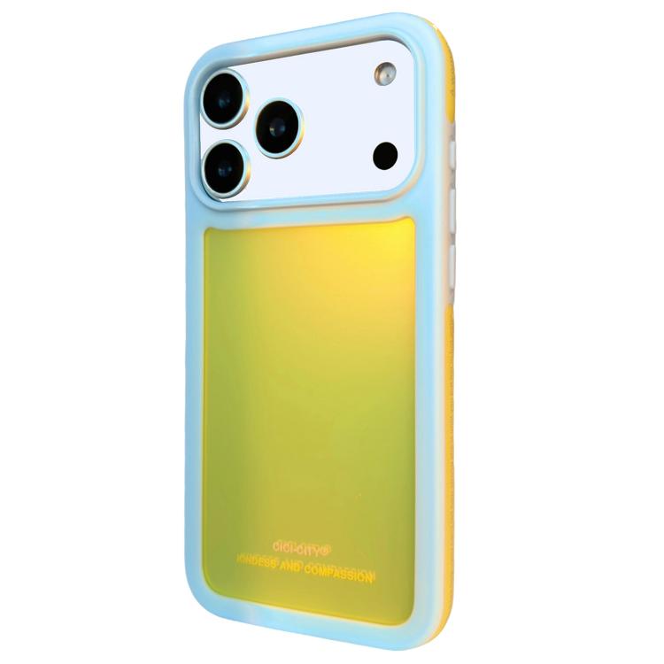 For iPhone 17 Pro Max CICI-CITY CH-60 Dopamine Dual-Tone Anti-Collision Phone Case(Blue Frame Cream Yellow)