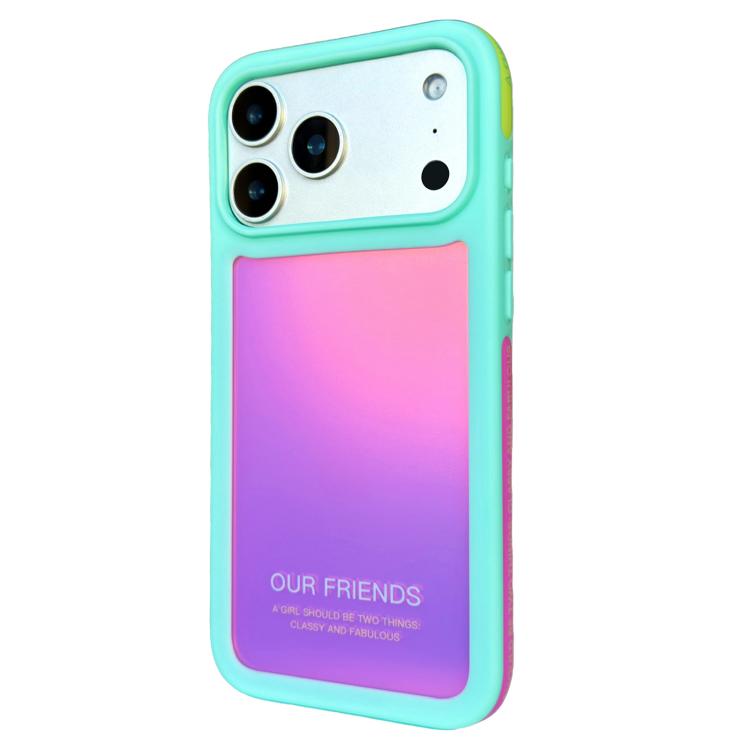For iPhone 17 Pro Max CICI-CITY CH-60 Dopamine Dual-Tone Anti-Collision Phone Case(Green Frame Rose Pink)