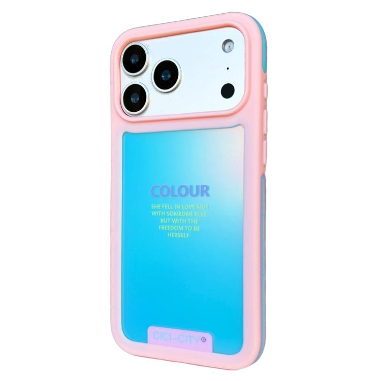 For iPhone 17 Pro Max CICI-CITY CH-60 Dopamine Dual-Tone Anti-Collision Phone Case(Pink Frame Lake Blue)