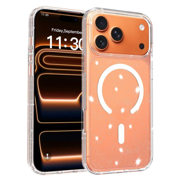 For iPhone 17 Pro Max Clear Glitter Magnetic PC Hybrid TPU Phone Case(Transparent)