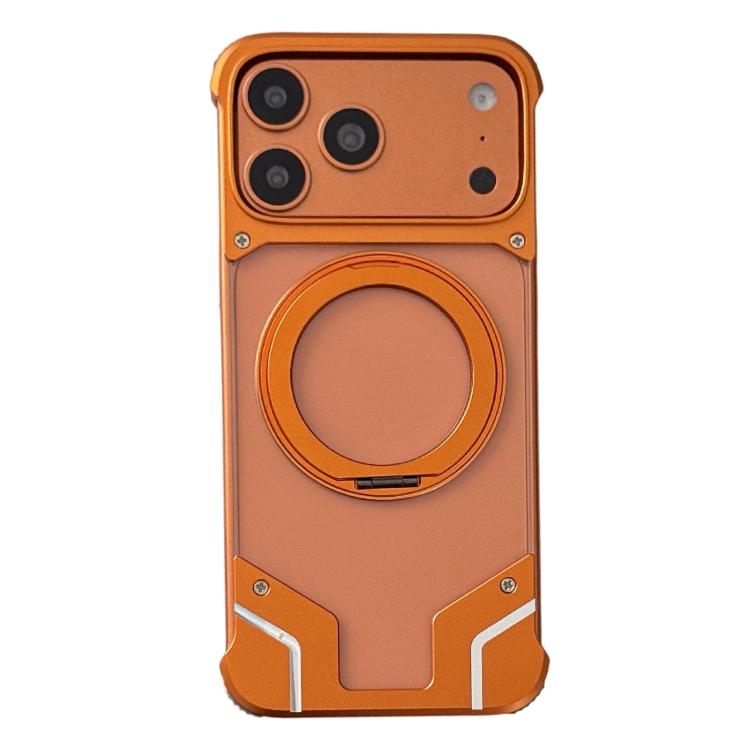 For iPhone 17 Pro Max Clear PC Armor Frameless Magnetic Holder Phone Case(Orange)