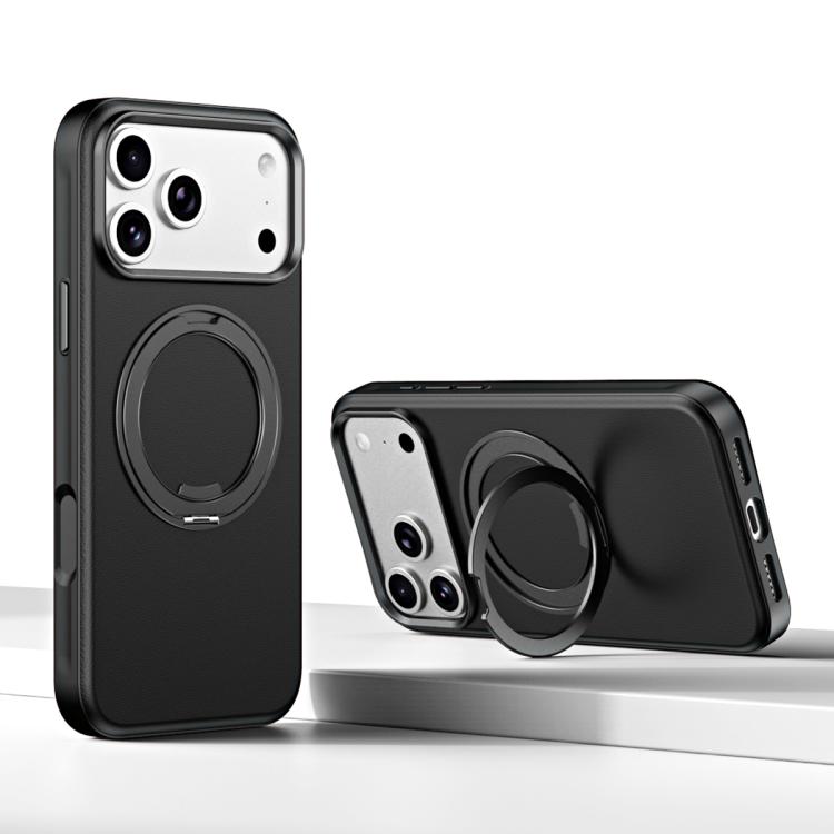 For iPhone 17 Pro Max Cloud Block Star Leather Series 360 Degree Rotation Holder Magnetic Phone Case(Black)