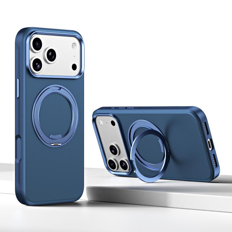 For iPhone 17 Pro Max Cloud Block Star Leather Series 360 Degree Rotation Holder Magnetic Phone Case(Blue)