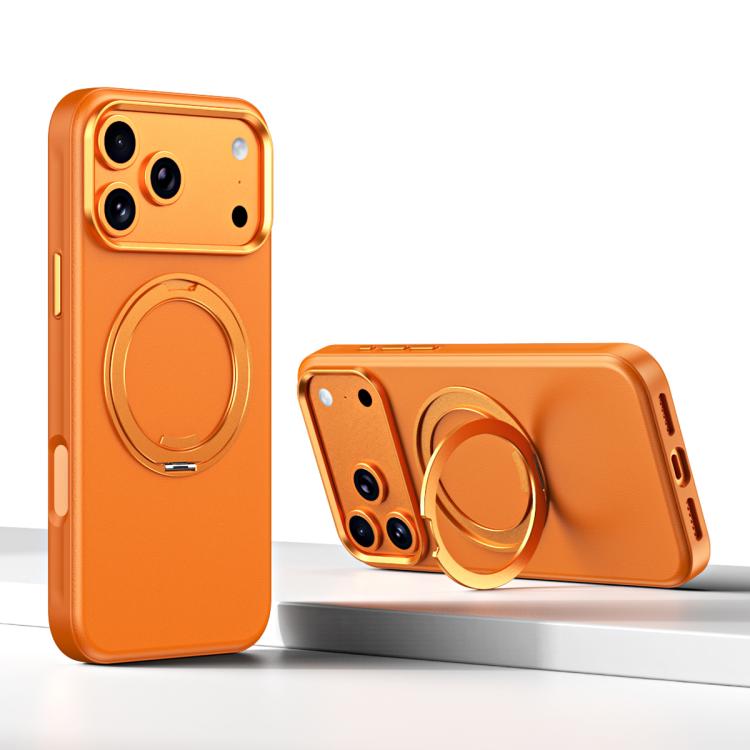 For iPhone 17 Pro Max Cloud Block Star Leather Series 360 Degree Rotation Holder Magnetic Phone Case(Orange)