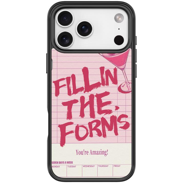 For iPhone 17 Pro Max Cocktail and Text Pattern Magnetic Phone Case(Black)