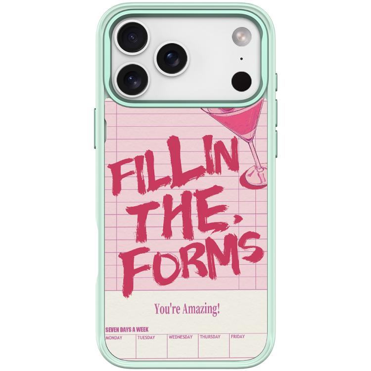 For iPhone 17 Pro Max Cocktail and Text Pattern Magnetic Phone Case(Light Green)