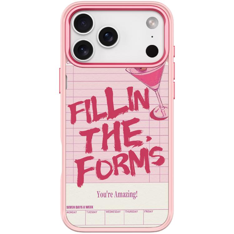 For iPhone 17 Pro Max Cocktail and Text Pattern Magnetic Phone Case(Pink)