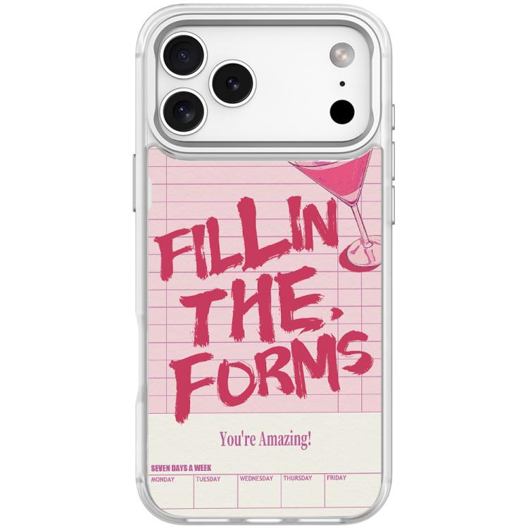 For iPhone 17 Pro Max Cocktail and Text Pattern Magnetic Phone Case(Transparent White)
