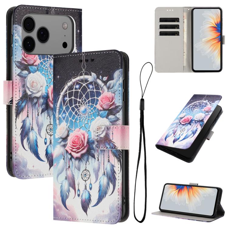 For iPhone 17 Pro Max Color Drawing Pattern Leather Phone Case(Flower Wind Chime)