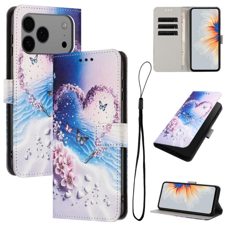 For iPhone 17 Pro Max Color Drawing Pattern Leather Phone Case(Love Butterfly)