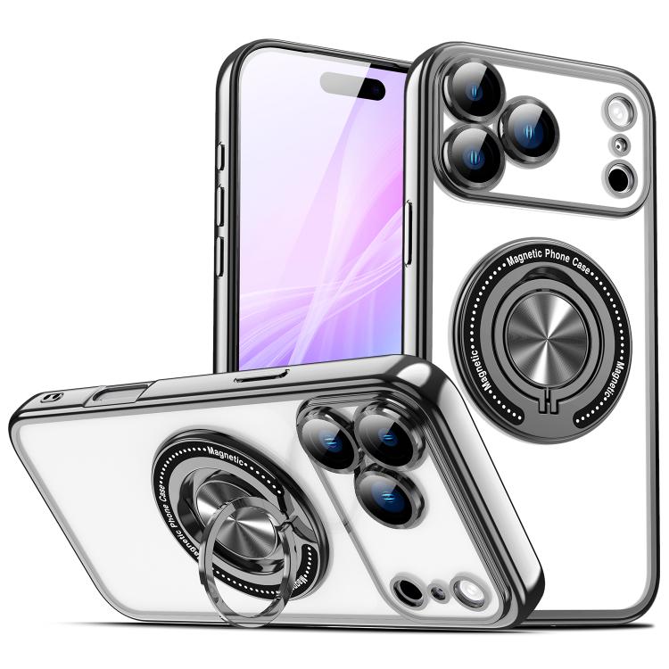 For iPhone 17 Pro Max Colorful 360 Invisible Ring MagSafe Phone Case(Black)