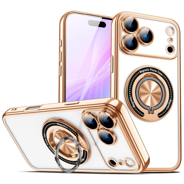 For iPhone 17 Pro Max Colorful 360 Invisible Ring MagSafe Phone Case(Gold)