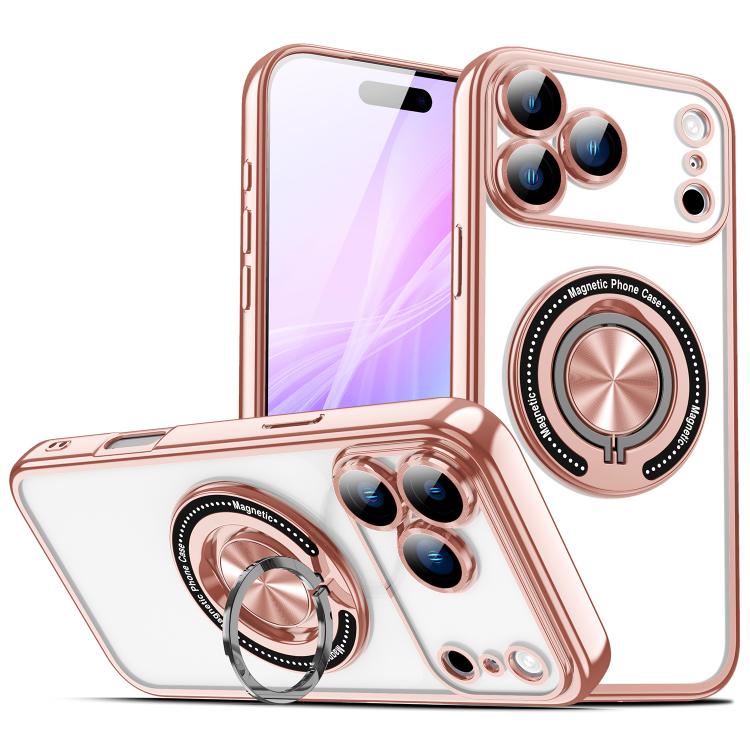 For iPhone 17 Pro Max Colorful 360 Invisible Ring MagSafe Phone Case(Pink)