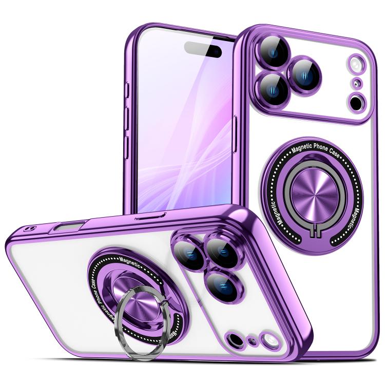 For iPhone 17 Pro Max Colorful 360 Invisible Ring MagSafe Phone Case(Purple)