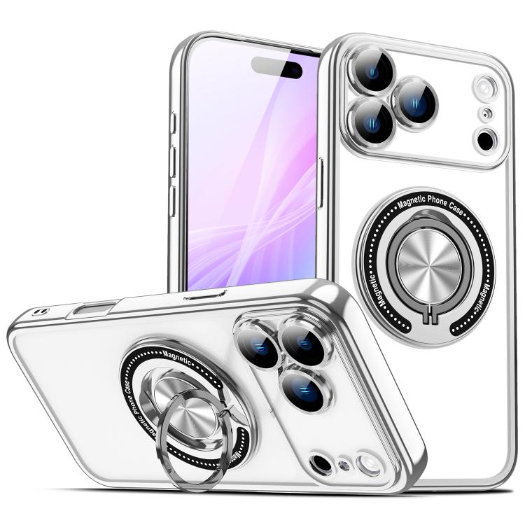 For iPhone 17 Pro Max Colorful 360 Invisible Ring MagSafe Phone Case(Silver)