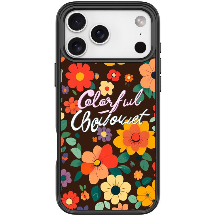 For iPhone 17 Pro Max Colorful Flowers Pattern Magnetic Phone Case(Black)