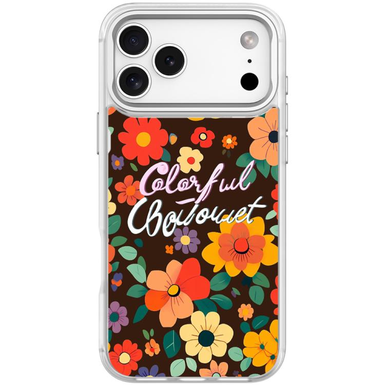 For iPhone 17 Pro Max Colorful Flowers Pattern Magnetic Phone Case(Transparent White)