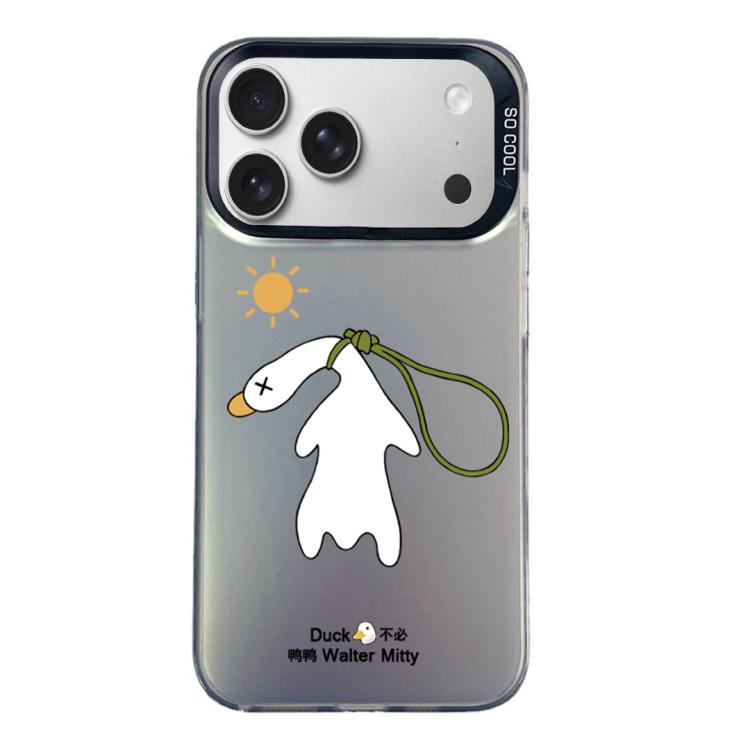 For iPhone 17 Pro Max Colorful Silver Pattern PC Hybrid TPU Phone Case(Black Duck)
