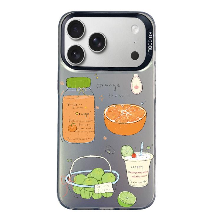 For iPhone 17 Pro Max Colorful Silver Pattern PC Hybrid TPU Phone Case(Black Fruit Tea)