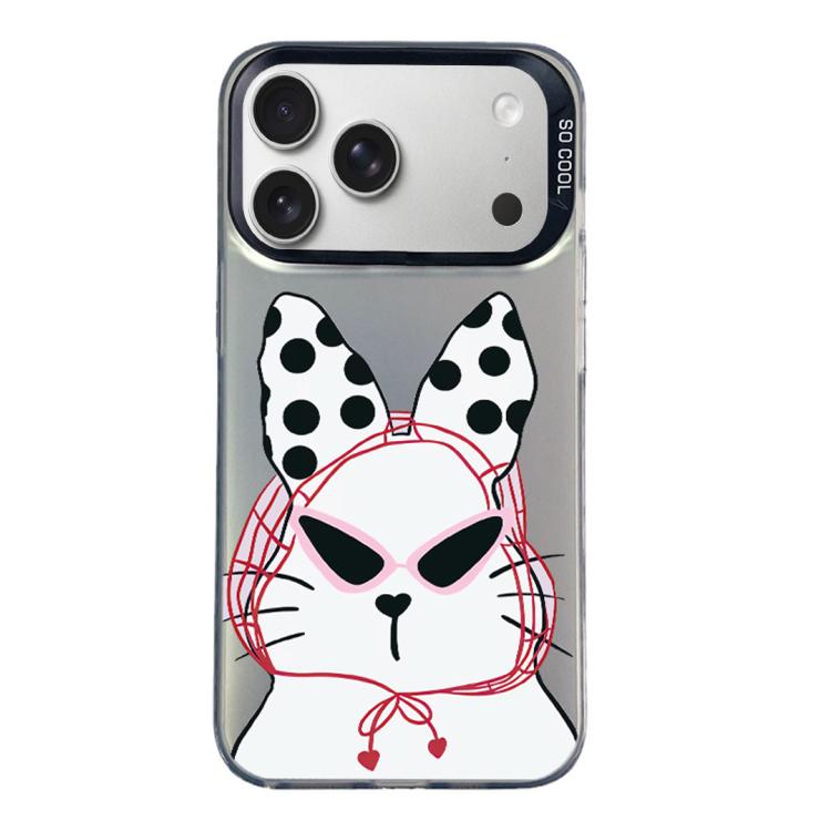 For iPhone 17 Pro Max Colorful Silver Pattern PC Hybrid TPU Phone Case(Black Lucky Cat)