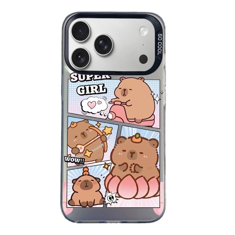 For iPhone 17 Pro Max Colorful Silver Pattern PC Hybrid TPU Phone Case(Black Pufferfish)