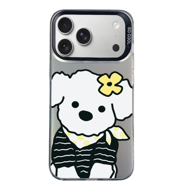 For iPhone 17 Pro Max Colorful Silver Pattern PC Hybrid TPU Phone Case(Black Puppy)