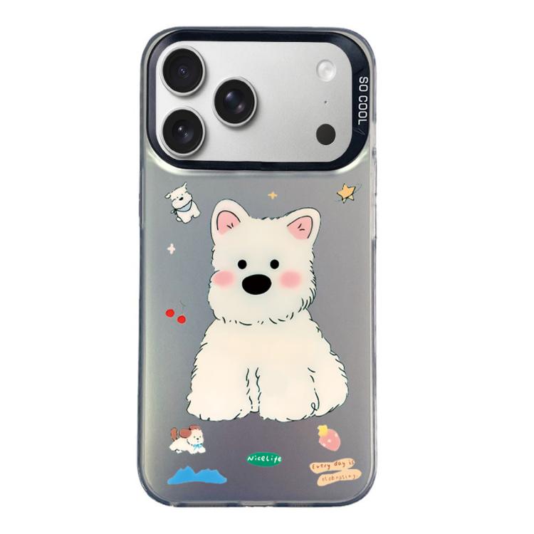 For iPhone 17 Pro Max Colorful Silver Pattern PC Hybrid TPU Phone Case(Cute Black Dog)