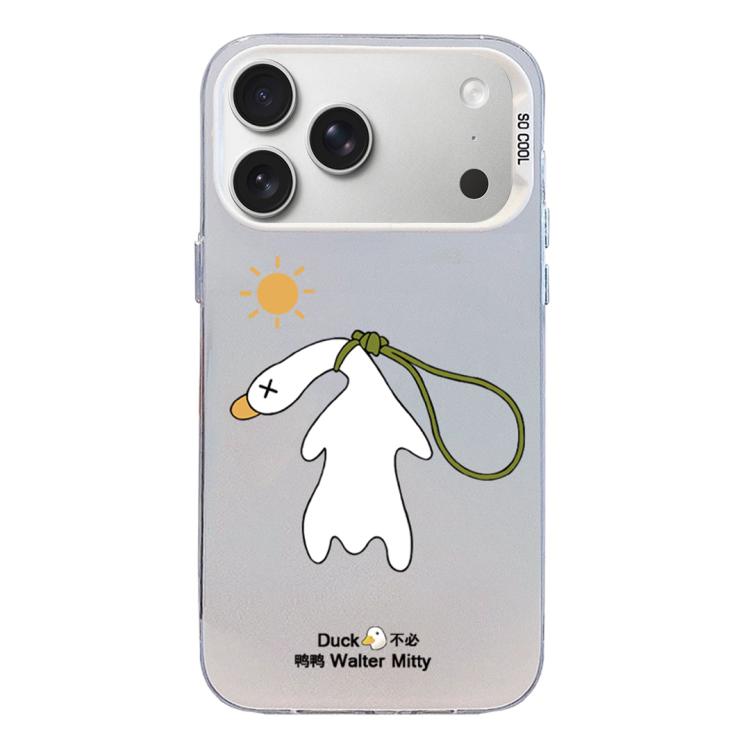 For iPhone 17 Pro Max Colorful Silver Pattern PC Hybrid TPU Phone Case(White Duck)