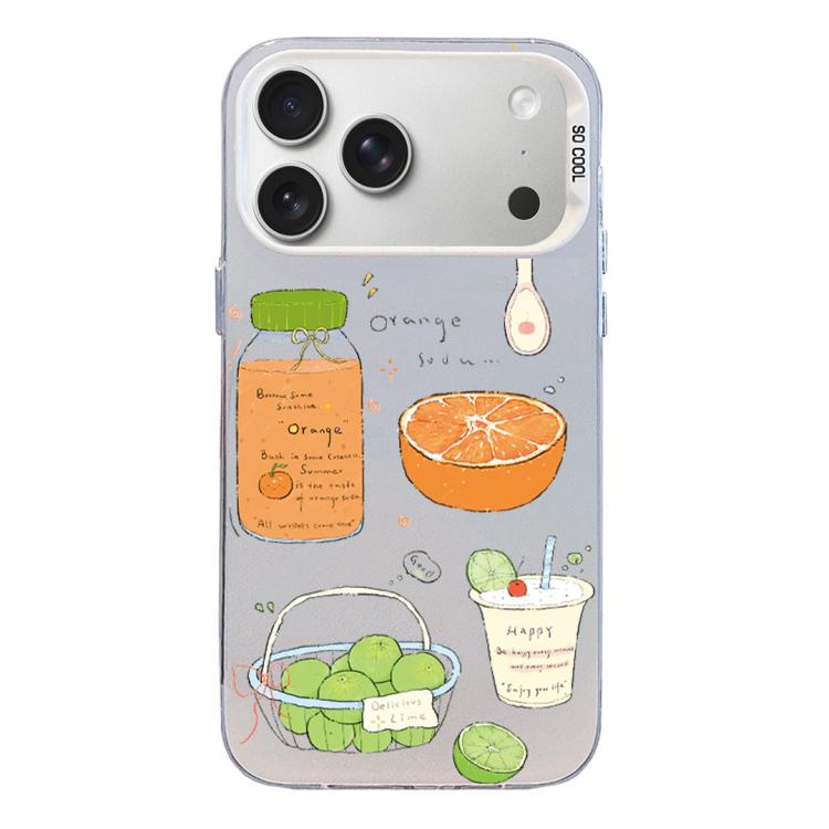 For iPhone 17 Pro Max Colorful Silver Pattern PC Hybrid TPU Phone Case(White Fruit Tea)