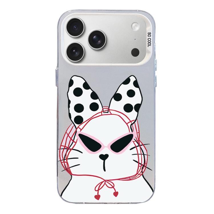 For iPhone 17 Pro Max Colorful Silver Pattern PC Hybrid TPU Phone Case(White Lucky Cat)