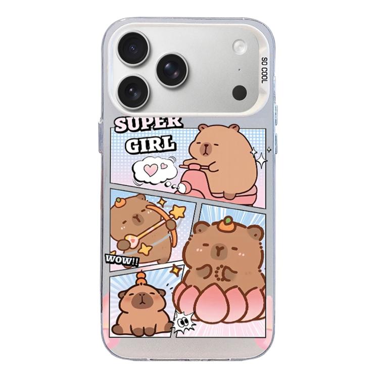 For iPhone 17 Pro Max Colorful Silver Pattern PC Hybrid TPU Phone Case(White Pufferfish)