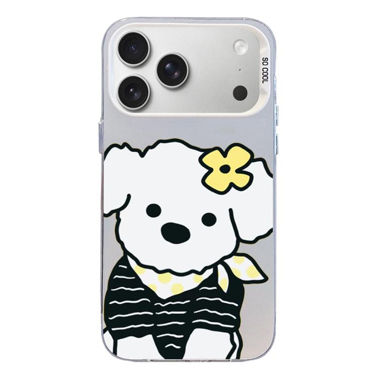 For iPhone 17 Pro Max Colorful Silver Pattern PC Hybrid TPU Phone Case(White Puppy)