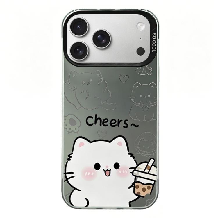For iPhone 17 Pro Max Colorful Silver Plated IMD Pattern PC Hybrid TPU Phone Case(Black Cat)