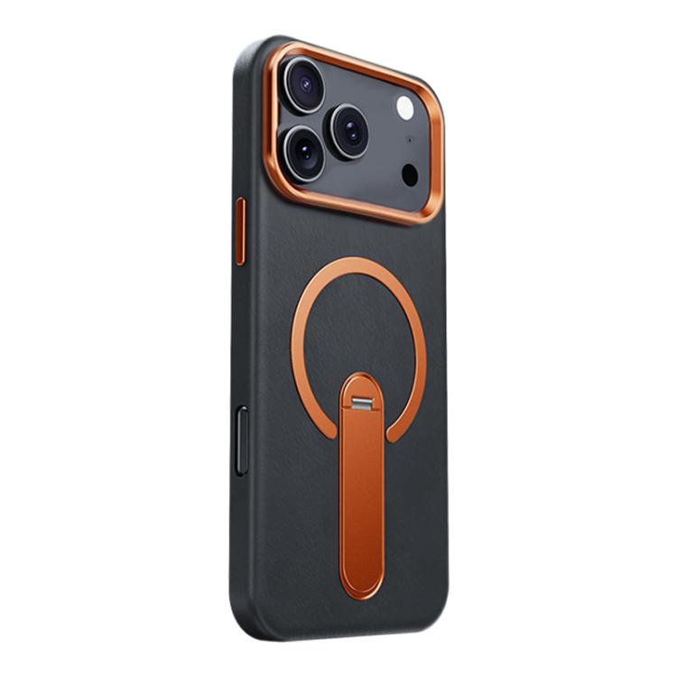 For iPhone 17 Pro Max Contrast Color 360 Degree Rotation Invisible Holder Fine Circle Magnetic Phone Case(Black)