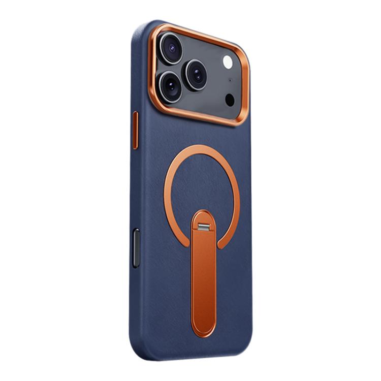 For iPhone 17 Pro Max Contrast Color 360 Degree Rotation Invisible Holder Fine Circle Magnetic Phone Case(Blue)
