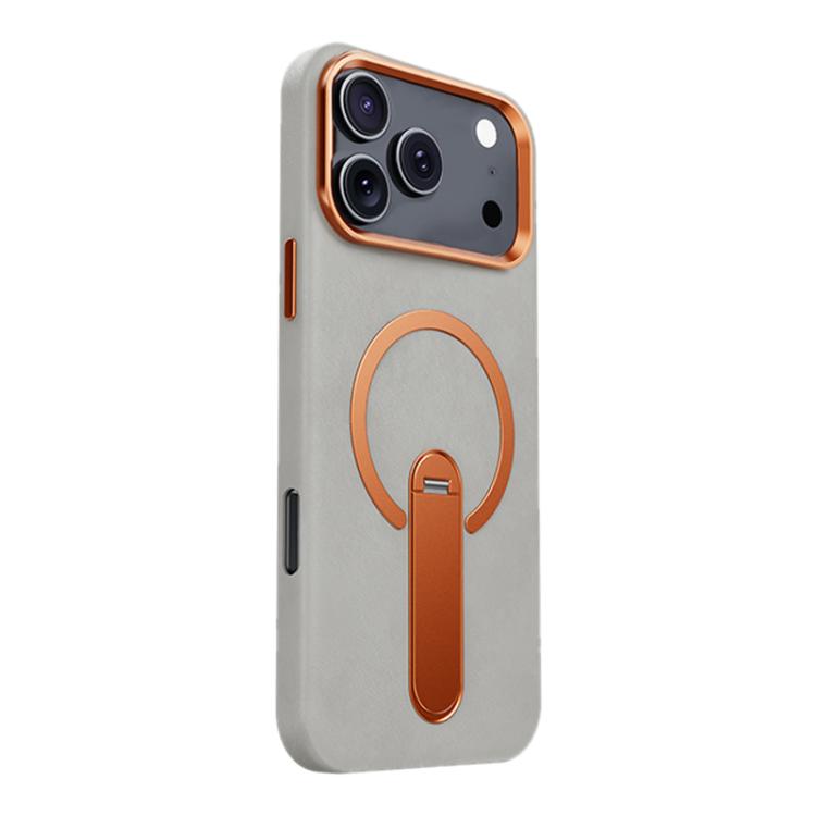 For iPhone 17 Pro Max Contrast Color 360 Degree Rotation Invisible Holder Fine Circle Magnetic Phone Case(Gray)
